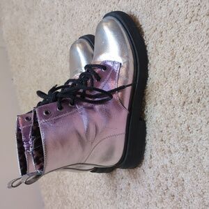 Metallic Sam Edelman Combat Boots with Black Laces